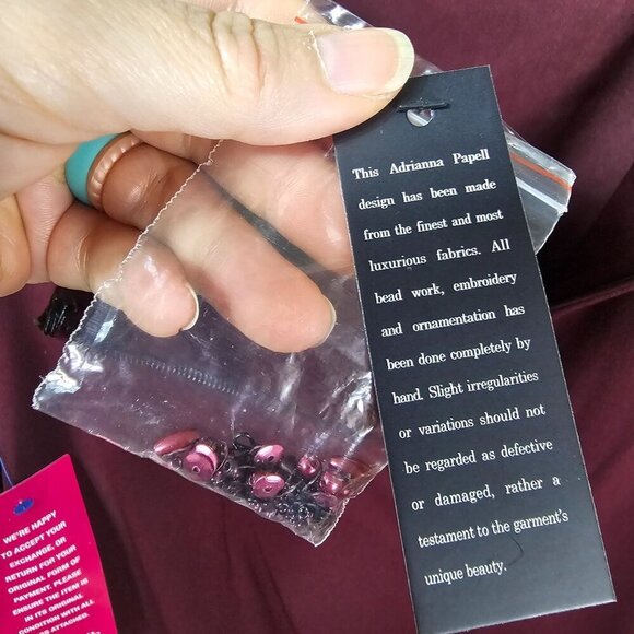 Adrianna Papell Beaded Mermaid Dress Gown Sz 16 Burgundy Mesh Sleeves Formal - Picture 12 of 16